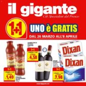 Volantino Il Gigante 1+1 Gratis dal 26/03 all’8/04/2020