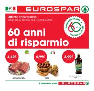 Volantino Eurospar 60 Anni di Risparmio dal 22/10 all’8/11/2020