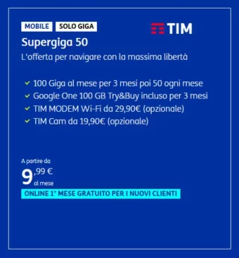 Offerte Tim Supergiga 50 attivo dal 20/07 al 1/08/2022