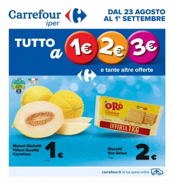 Volantino Carrefour Tutto a 1€ 2€ 3€ fino al 1/09 dal 23/09/2022