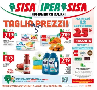 Sisa/IperSisa- il volantino è già online. Scade l’11/09/2023: Taglia Prezzi