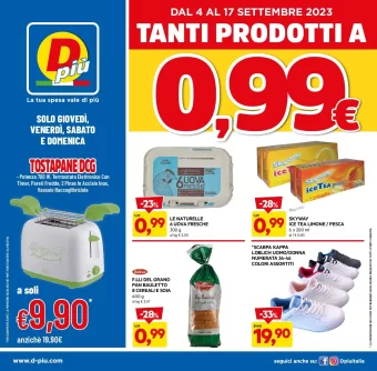 Volantino DPiù Tanti Prodotti a 0.99€ fino al 17/09 dal 4/09/2023