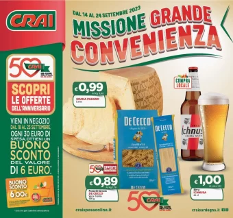 Sardegna | Volantino Crai dal 14 al 24 settembre 2023 con offerte su Pasta e Birra