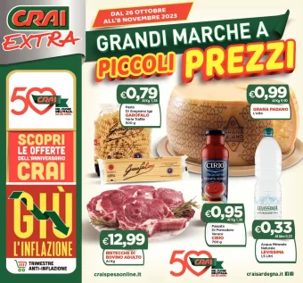 Pasta e Carne in offerta nel volantino in corso Crai dal 26/10 all’8/11/2023 in Sardegna
