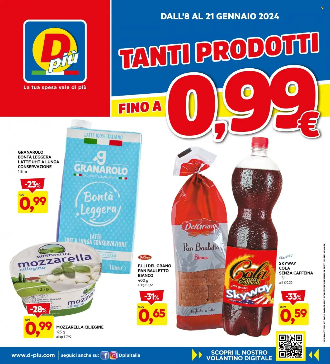 Volantino DPiù Prodotti fino a 0.99€ dall'8/01 al 21/01/2024