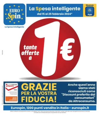 Anteprima Volantino Eurospin Offerte a 1€ fino al 25 dal 15/02/2024