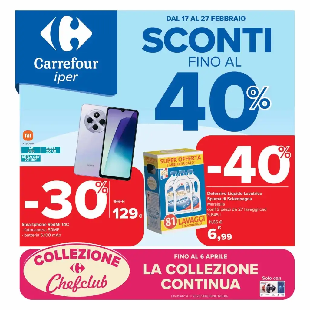 Volantino Carrefour Sconti fino al 40% fino al 27 dal 17/02/2025