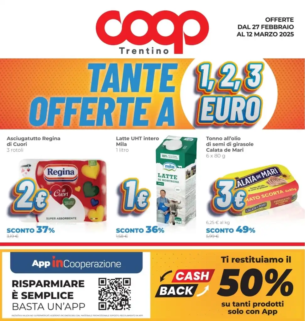 Volantino Coop Trentino Offerte a 1€ 2€ 3€ dal 27/02 al 12/03/2025