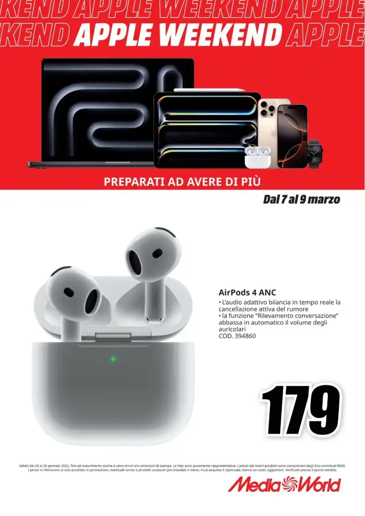 Volantino MediaWorld Apple Weekend dal 7 al 9/03/2025