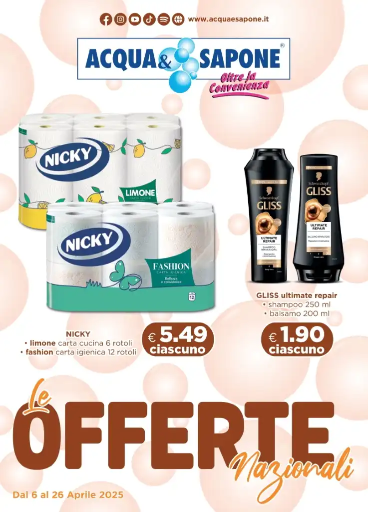 Volantino Acqua e Sapone Offerte Nazionali dal 6 al 26/04/2025