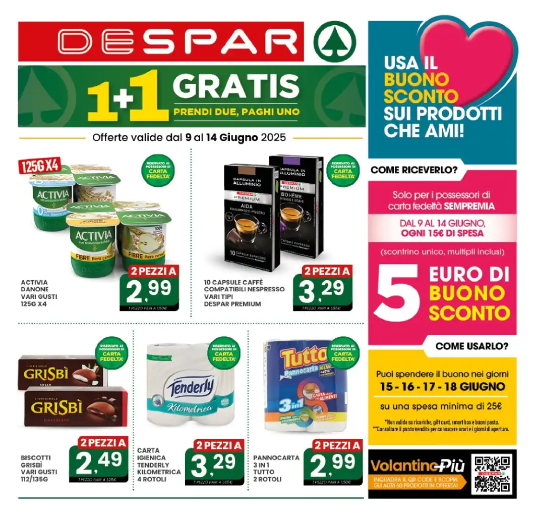 Volantino Despar 1+1 Gratis dal 9 al 14/06/2025