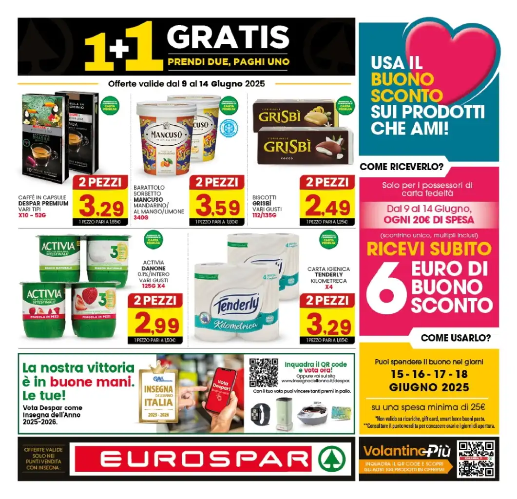 Volantino Eurospar Prendi 2 Paghi 1 dal 9 dal 14/06/2025