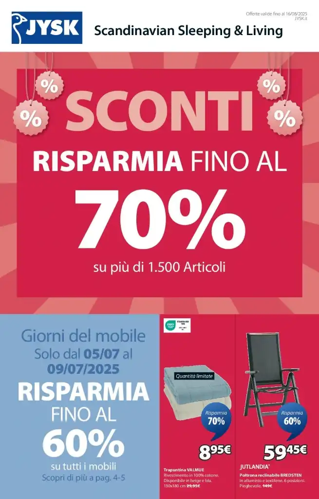 Volantino JYSK Sconti fino al 70% dal 7/07 al 16/08/2025