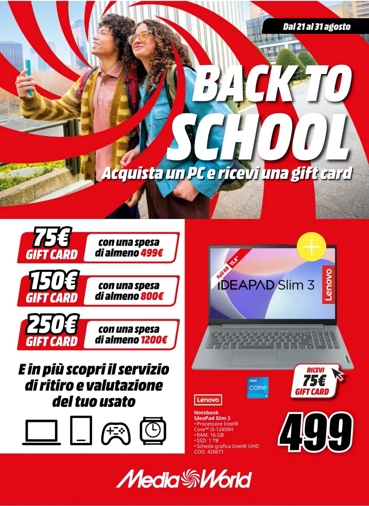 Volantino MediaWorld Back to School dal 21 al 31/08/2025