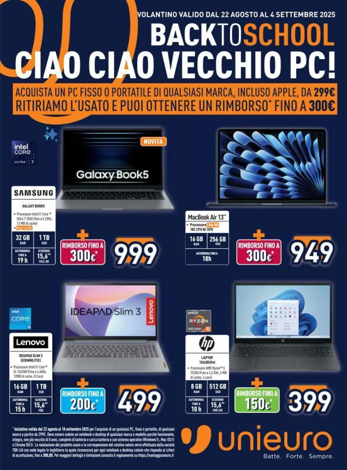 Volantino Unieuro Back to School dal 22/08 al 4/09/2025