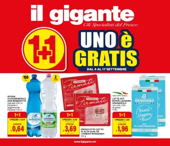 Volantino Il Gigante 1+1 Gratis dal 4 al 17/09/2025