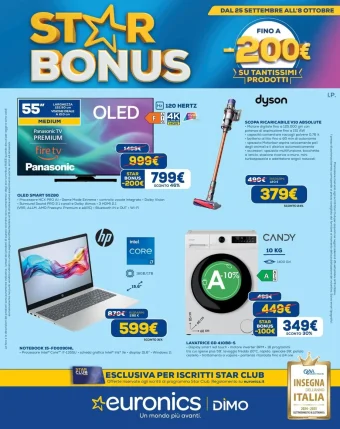 Volantino Euronics Dimo Star Bonus dal 25/09 all’8/10/2025