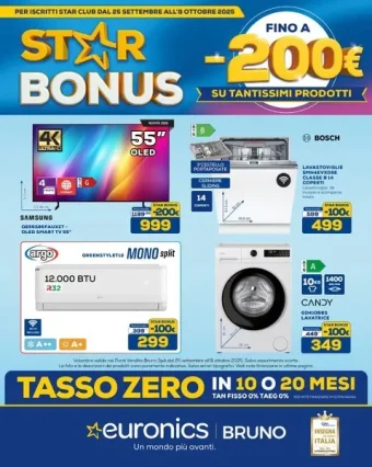 Volantino Euronics Bruno Star Bonus dal 25/09 all’8/10/2025