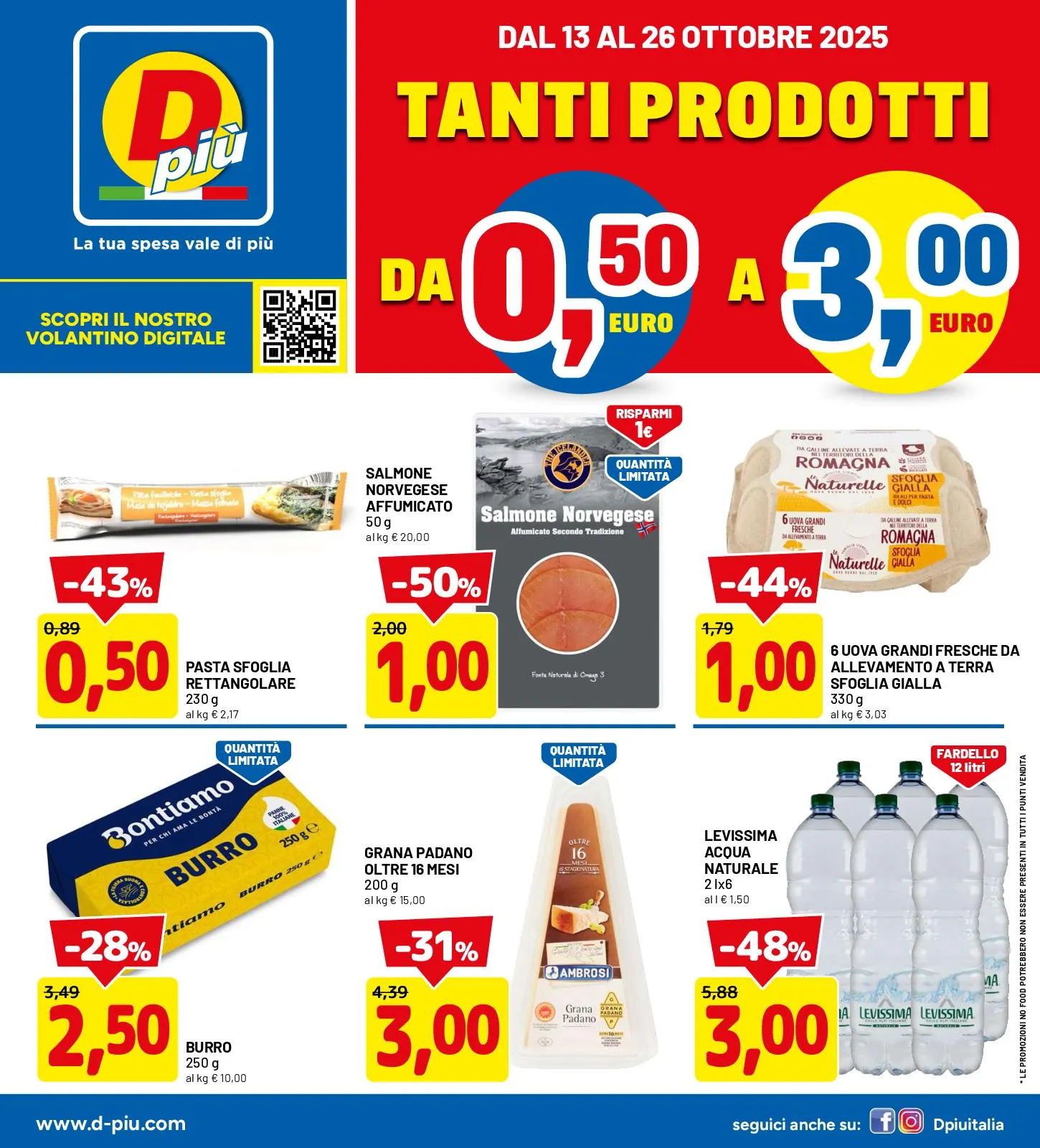 Volantino DPiù Prodotti da 0.50€ a 3€ fino al 26 dal 13/10/2025
