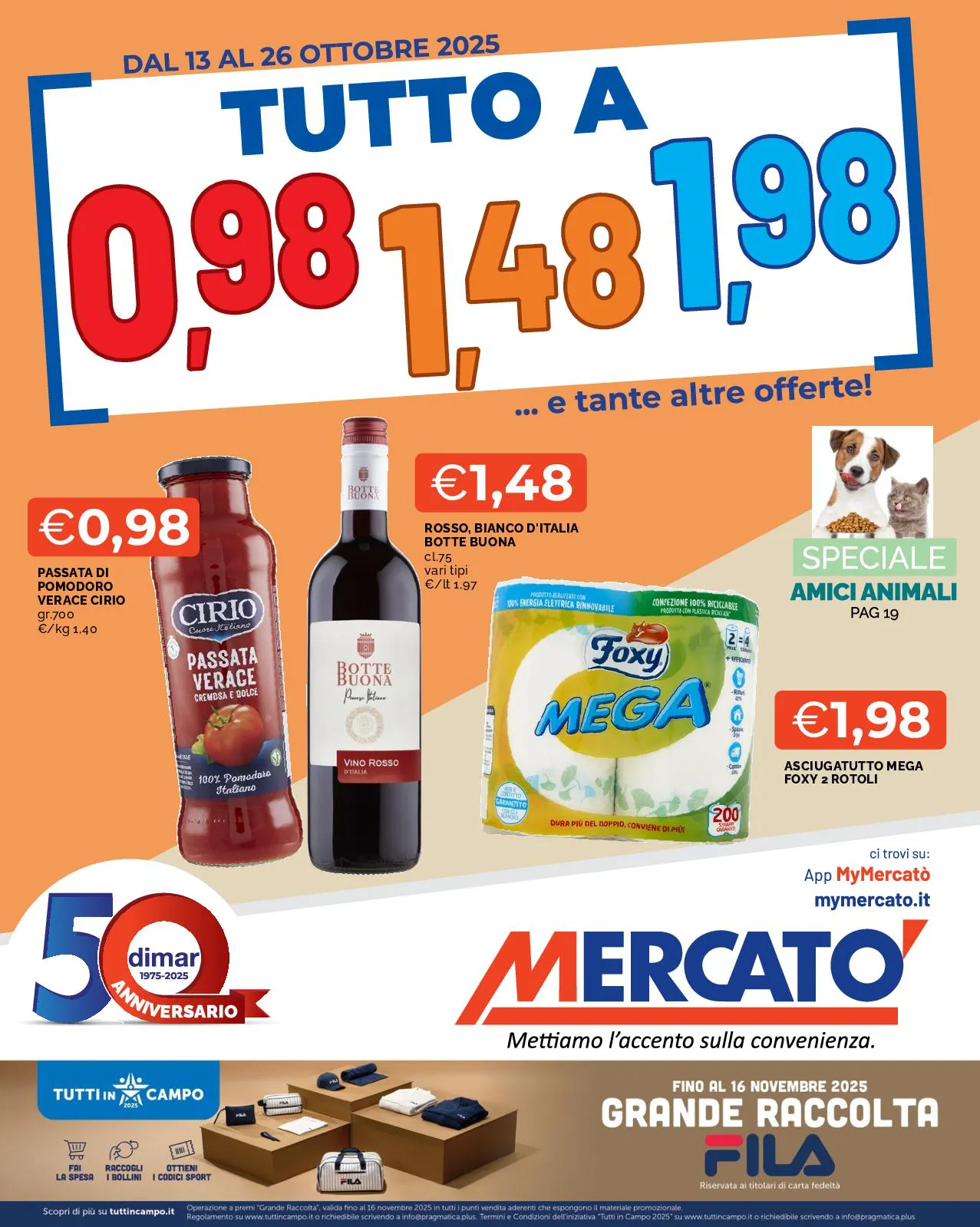Volantino Mercatò Tutto a 0.98€ 1.48€ 1.98€ dal 13 al 26/10/2025
