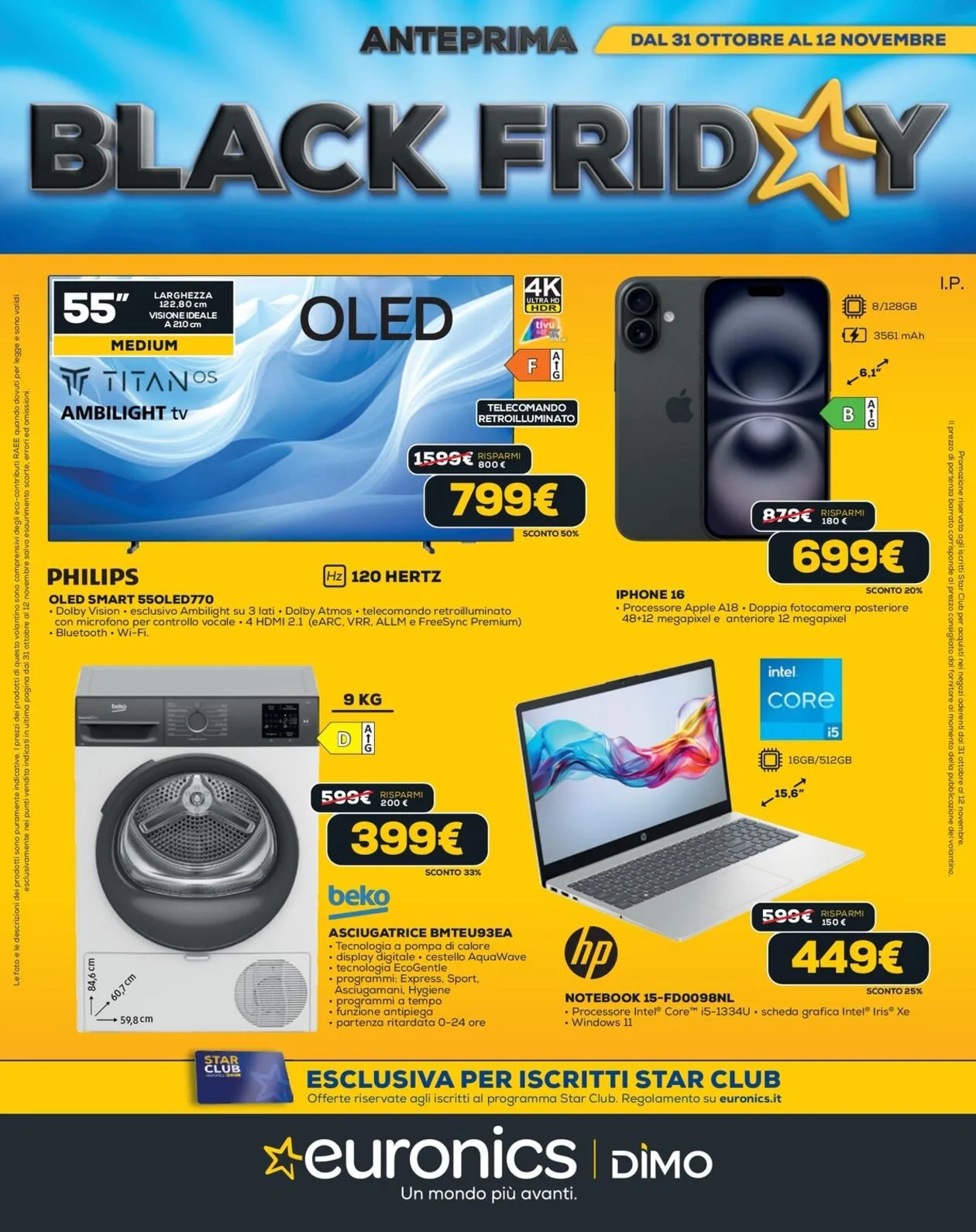 Volantino Euronics Dimo Black Friday dal 31/10 al 12/11/2025