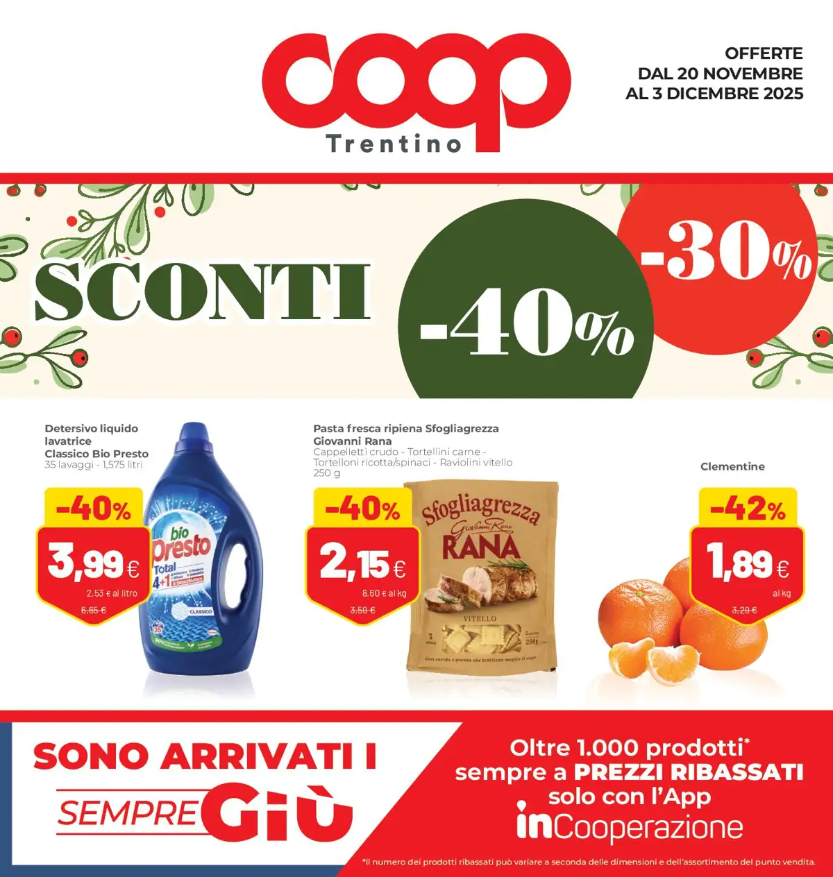 Volantino Coop Trentino Sconti 30% 40% dal 20/11 al 3/12/2025