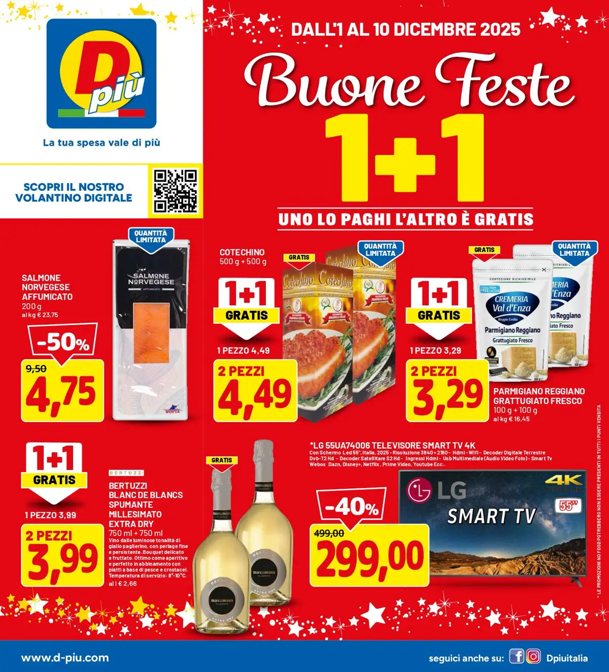 Volantino DPiù Buone Feste 1+1 Gratis dal 1 al 10/12/2025