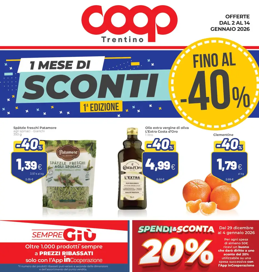 Volantino Coop Trentino Sconti fino al 40% dal 2 al 14/01/2026