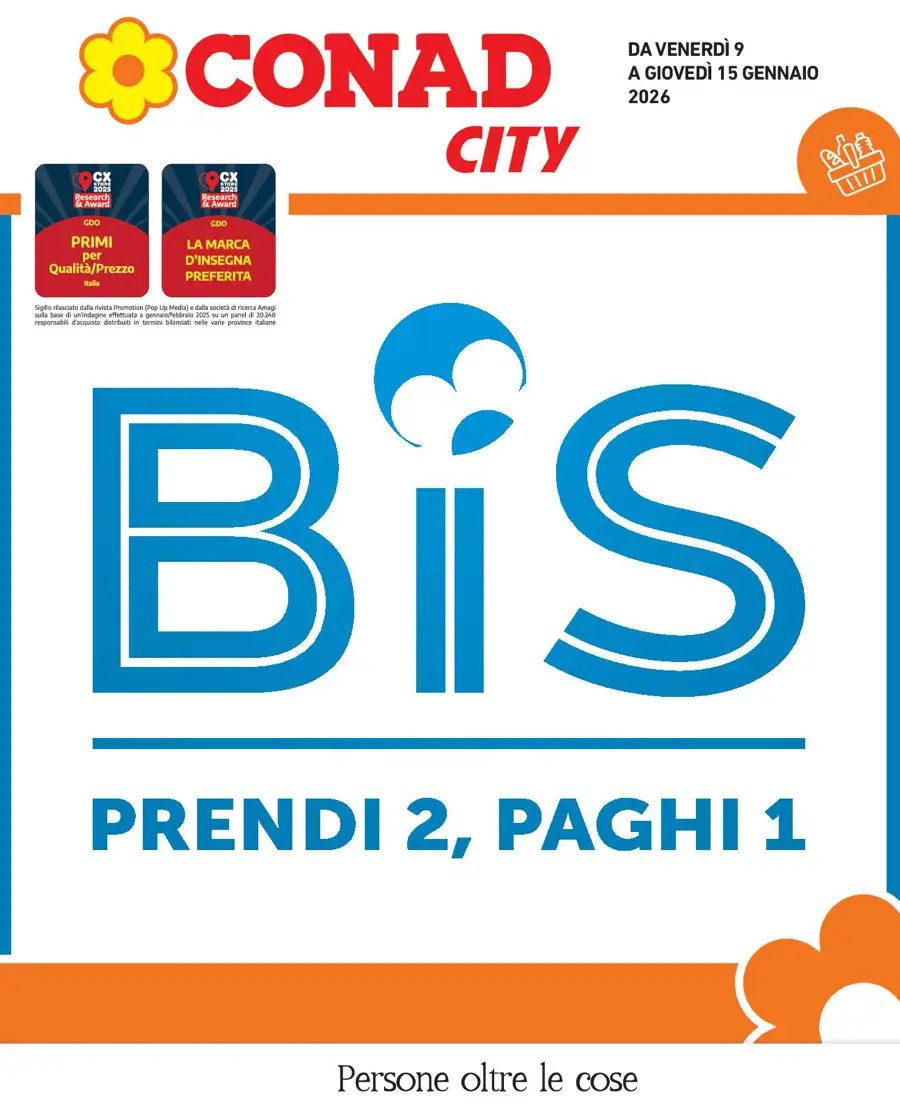 Volantino Conad City Bis Prendi 2 Paghi 1 dal 9 al 15/01/2026