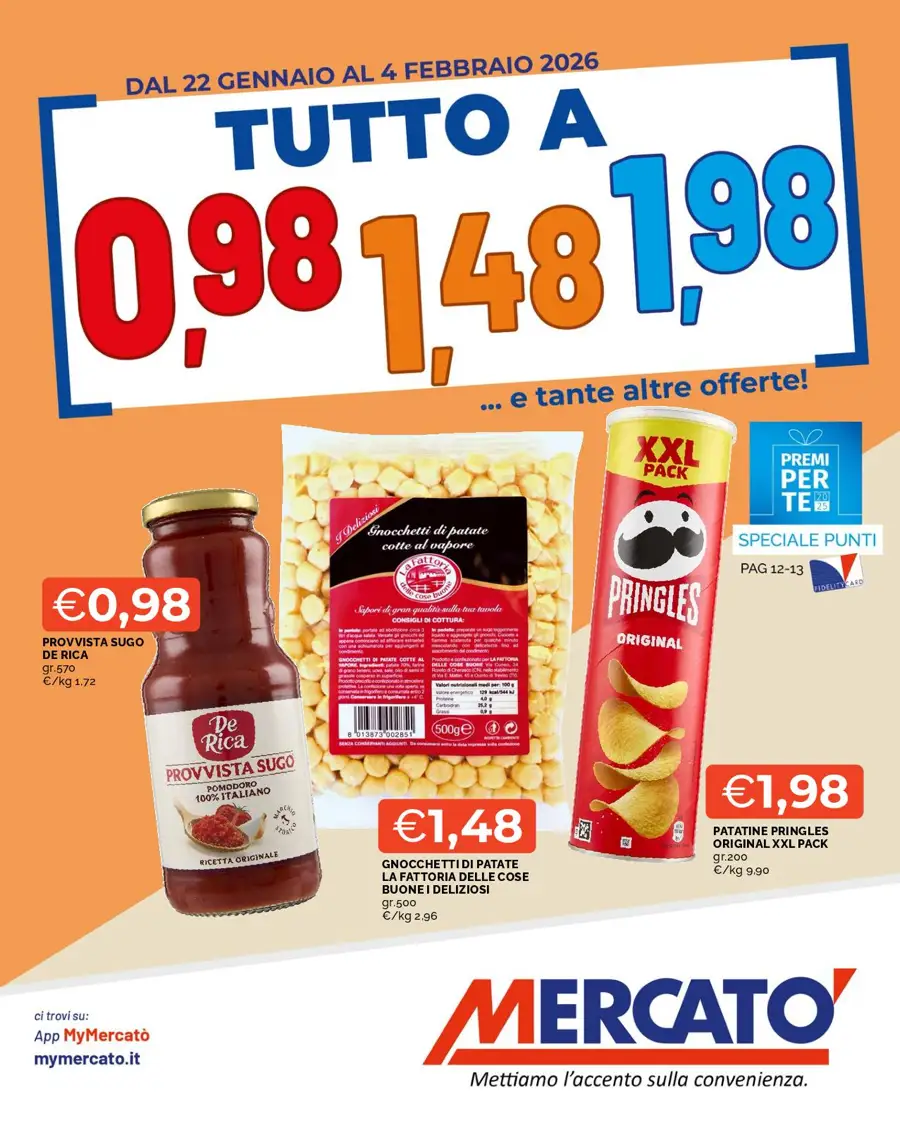 Volantino Mercatò Tutto a 0.98€ 1.48€ 1.98€ dal 22/01 al 4/02/2026