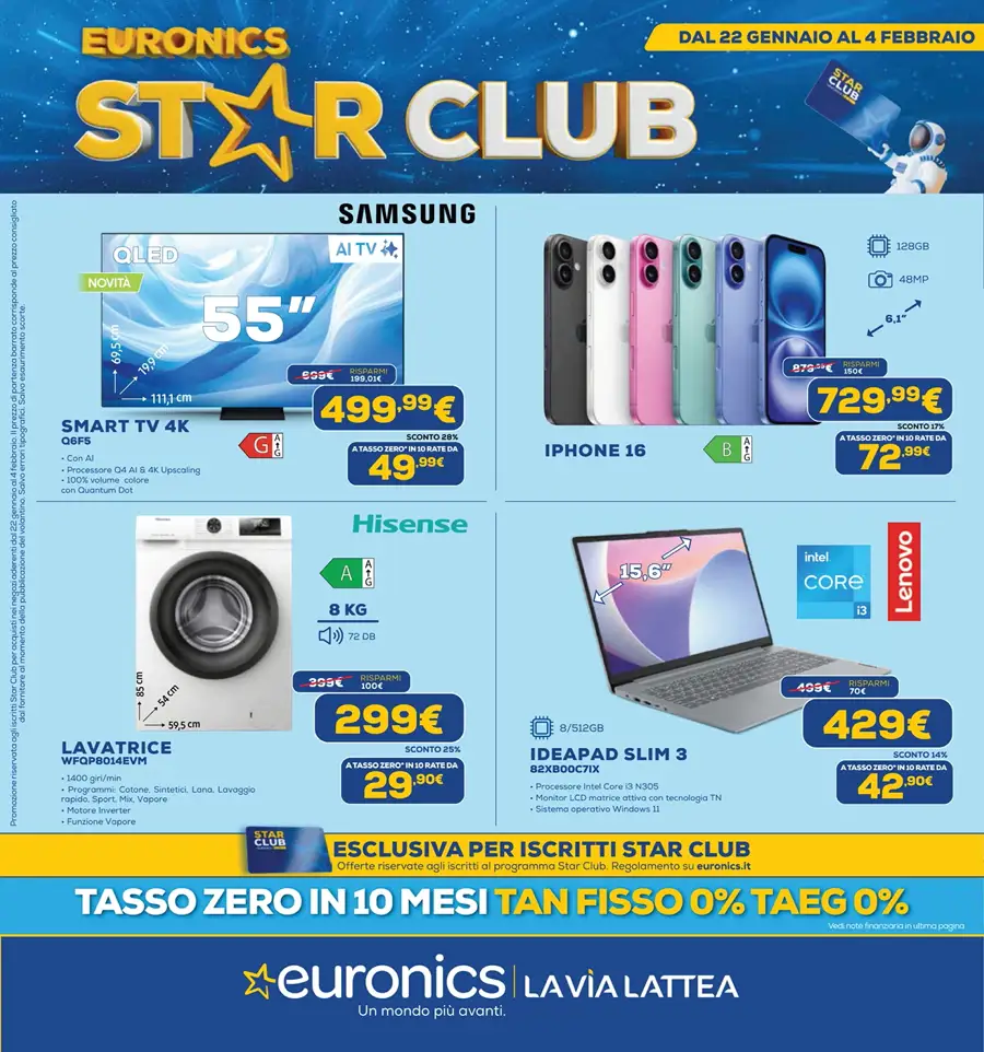 Volantino Euronics La Via Lattea Star Club dal 22/01 al 4/02/2026