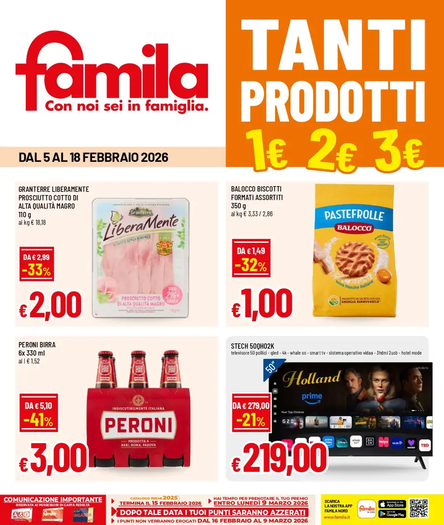 Volantino Famila Tanti Prodotti a 1€ 2€ 3€ dal 5 al 18/02/2026