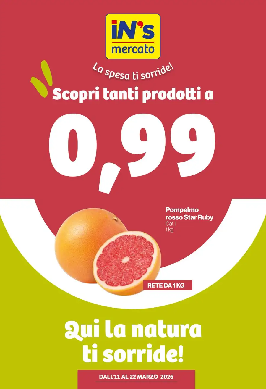 Volantino In’s Mercato Tanti Prodotti a 0.99€ dall’11 al 22/03/2026