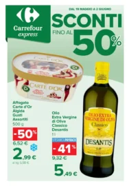 Volantino Carrefour Express Sconti fino al 50% dal 19/5 fino al 2/6/2026 Volantino Carrefour Express Sconti fino al 50% dal 19/5 fino al 2/6/2026