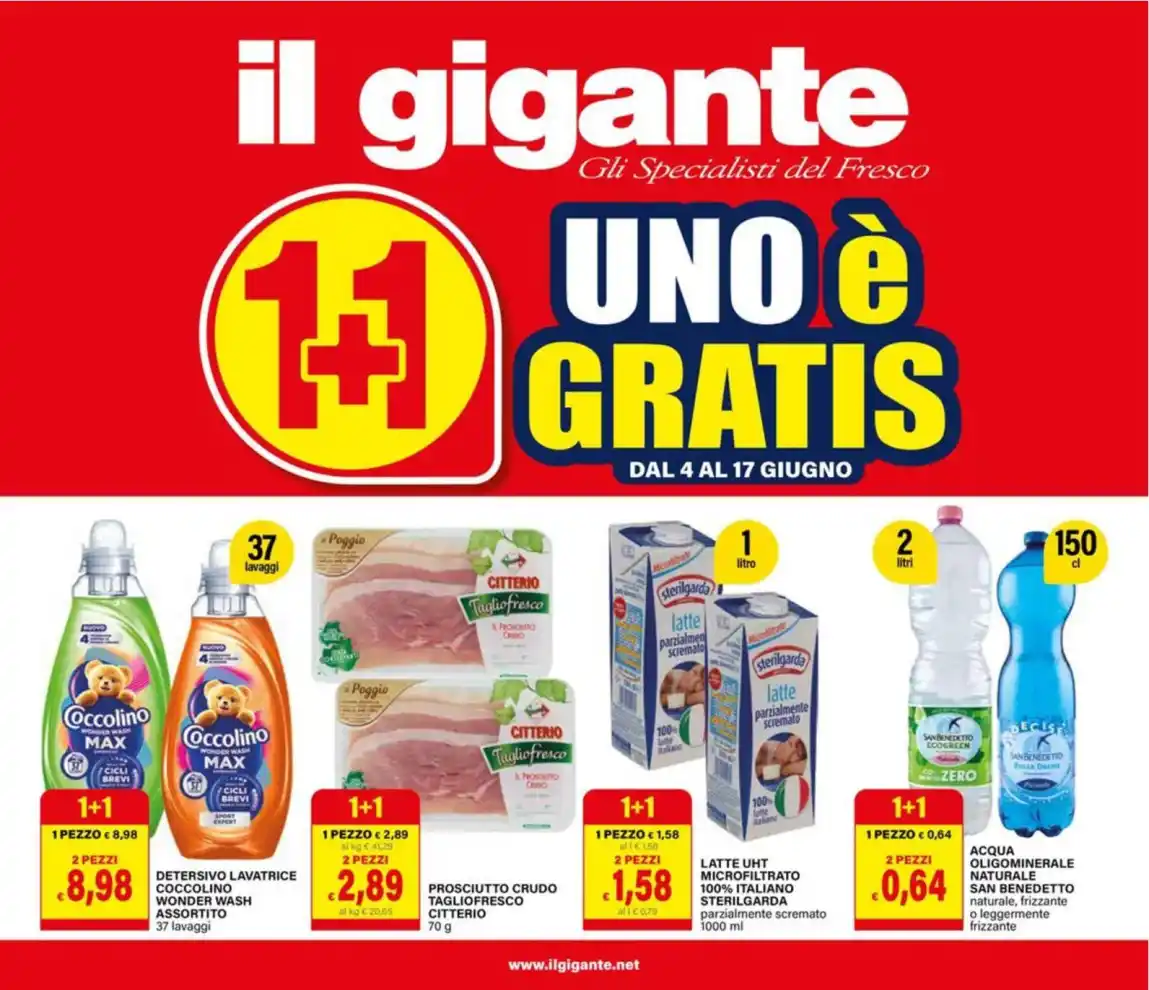 Volantino Il Gigante 1+1 Uno è Gratis dal 4/6 fino al 17/6/2026