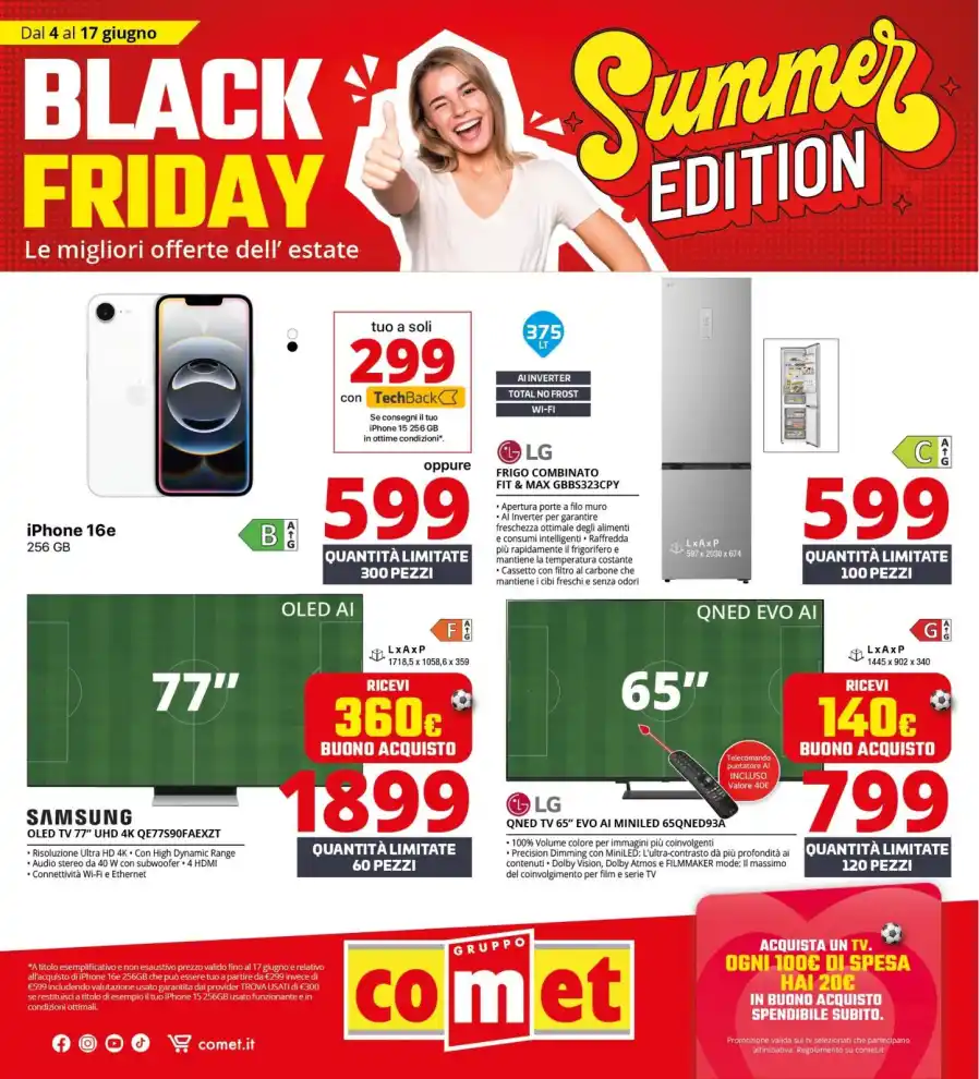 Volantino Comet Black Friday Summer Edition dal 4/6 fino al 17/6/2026
