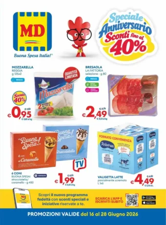 Volantino MD Speciale Anniversario fino al 28/6 dal 16/6/2026