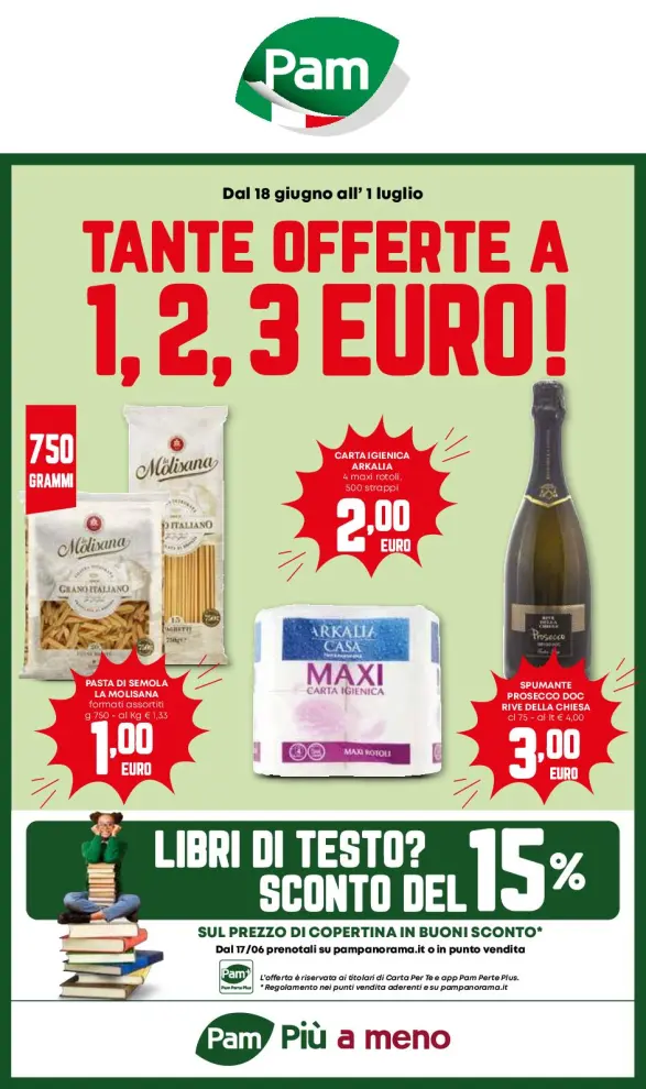 Volantino Pam Tante offerte a 1, 2, 3 euro dal 18/6 fino al 1/7/2026