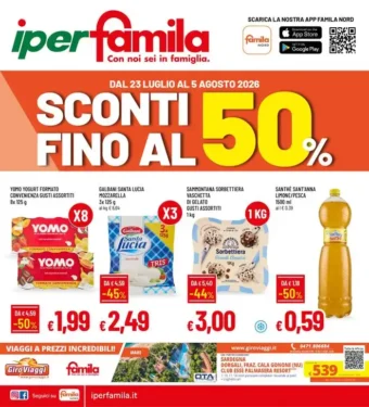 Volantino iperFamila Sconti fino al 50% dal 23/7 fino al 5/8/2026