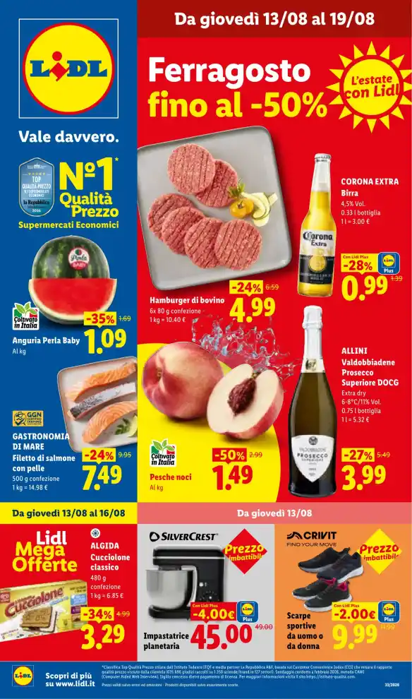 Volantino Lidl Ferragosto fino al -50% dal 13/8 fino al 19/8/2026