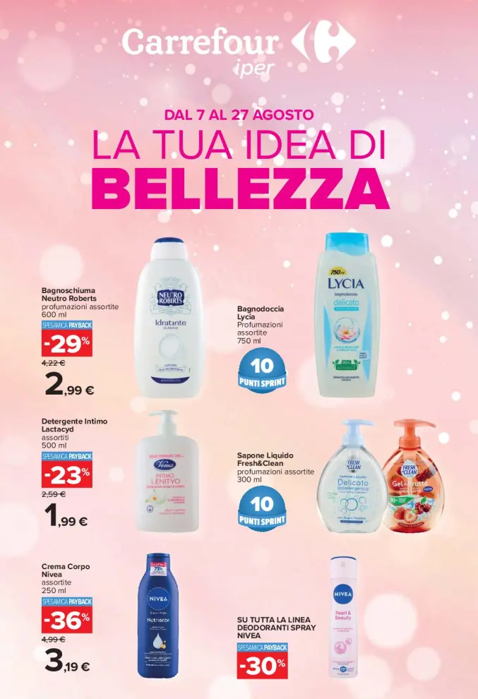 Volantino Carrefour La tua idea di bellezza dal 7/8 fino al 27/8/2025