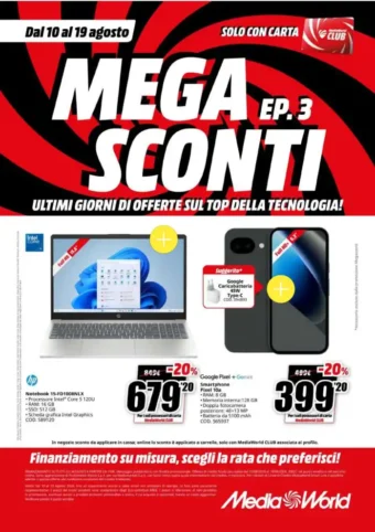 Volantino MediaWorld Mega Sconti Ep. 3 dal 10/8 fino al 19/8/2026