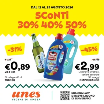 Volantino Unes Sconti 30 40 50 dal 12/8 fino al 25/8/2026