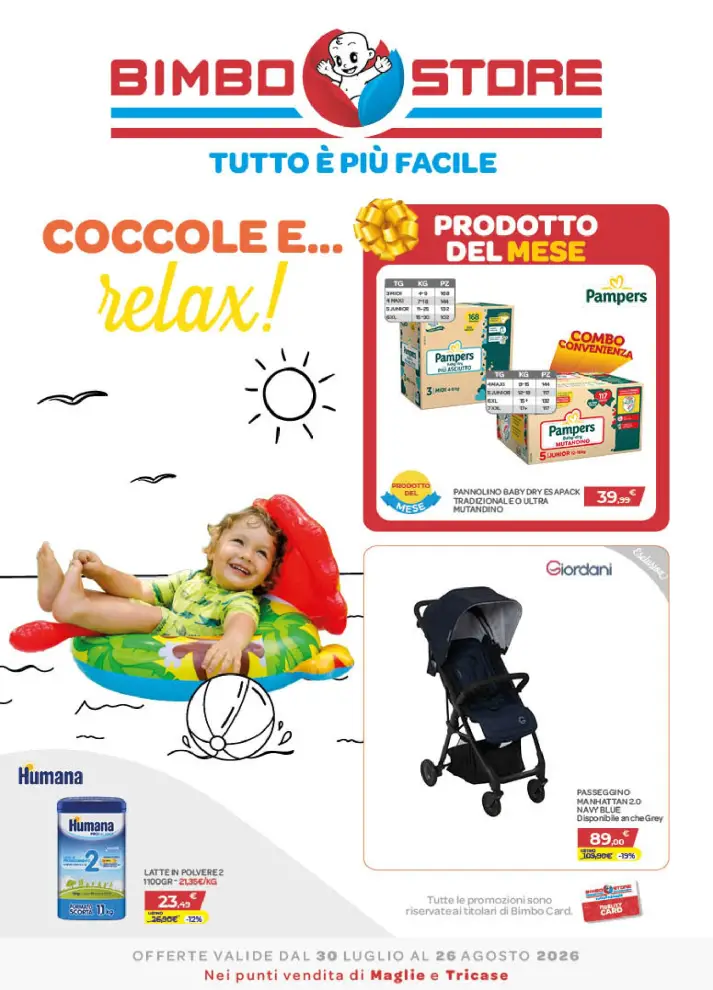 Volantino Bimbostore Coccole e relax dal 30/7 fino al 26/8/2026