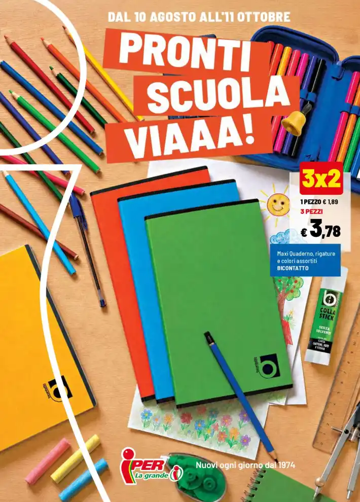 Volantino Iper La grande i Pronti, scuola, via! dal 10/8 fino al 11/10/2026