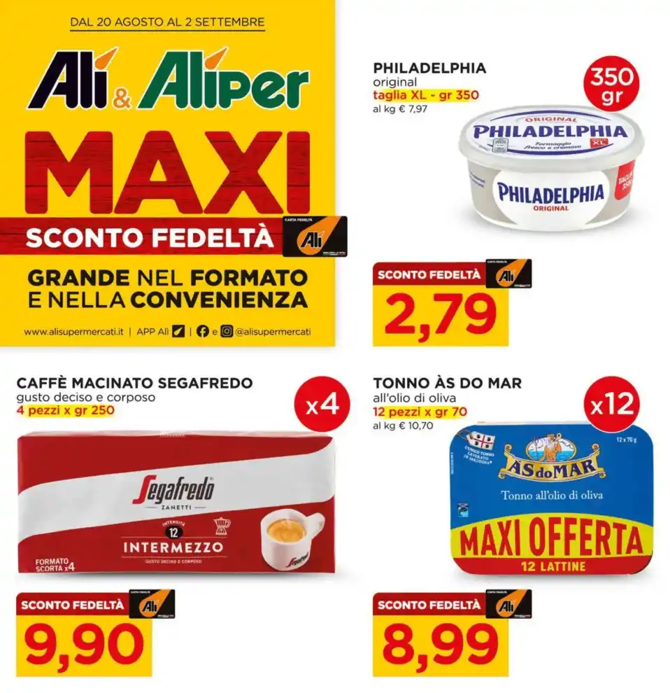 Volantino Alì e Aliper Maxi Sconto Fedeltà dal 20/8 fino al 2/9/2026