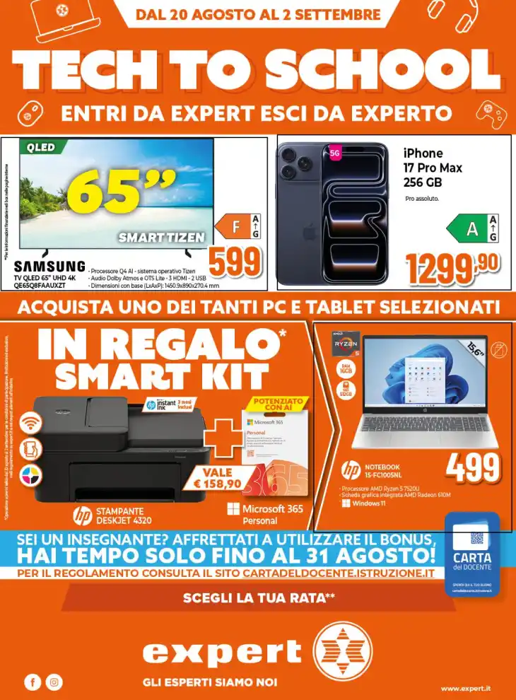 Volantino Expert Tech to School dal 20/8 fino al 2/9/2026