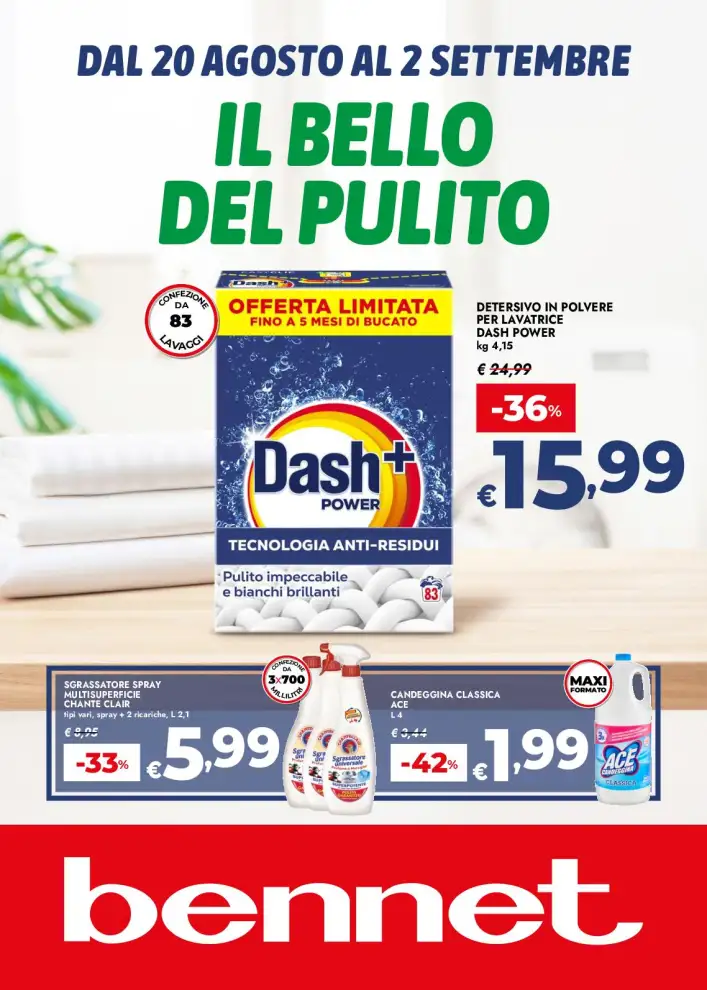Volantino Bennet Il bello del pulito dal 20/8 fino al 2/9/2026