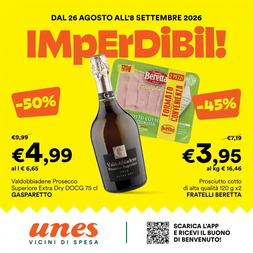 Volantino Unes Imperdibili dal 26/8 fino al 8/9/2026