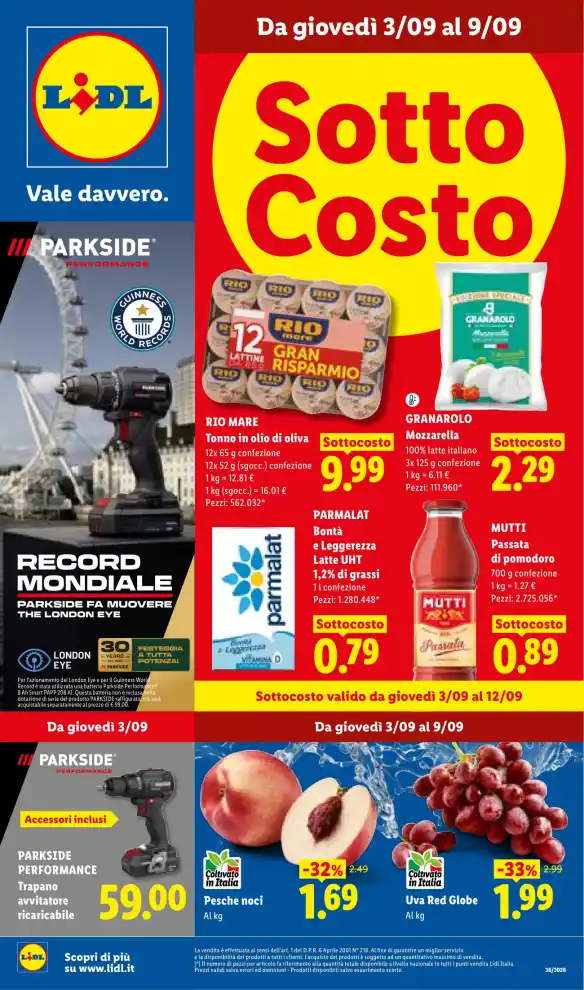 Volantino Lidl Sotto Costo dal 3/9 fino al 12/9/2026